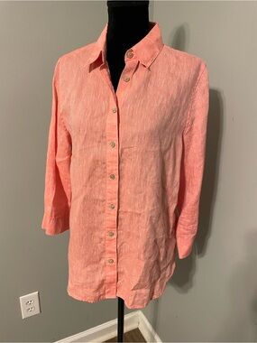 Chico's Coral Button-Down Linen Shirt 0.5